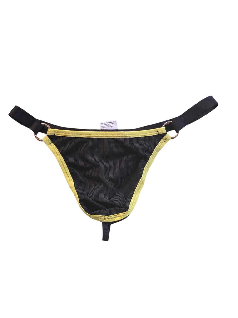New Men's Black & Yellow Trim Thong Size L - Picture 2 of 3